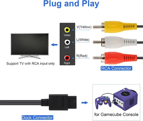 Vista 5 de Fuente de alimentación y cable AV para Gamecube adaptador de corriente CA NGC y juego de cables AV cable de alimentación y cable AV compatible