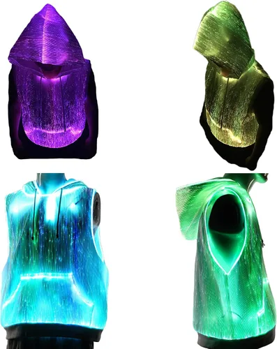 Vista 3 de Sudadera con capucha sin mangas de fibra óptica iluminado, disfraz para brillar en la oscuridad