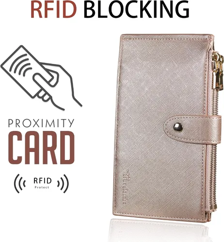 Vista 3 de Travelambo RFID Billetera de mujer con varios compartimientos para varias tarjetas con bolsillo con cierre, talla única