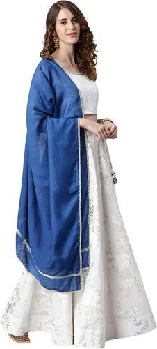 Vista 5 de Janasya Lehenga Choli de poli seda blanca con Dupatta para mujer, Blanco