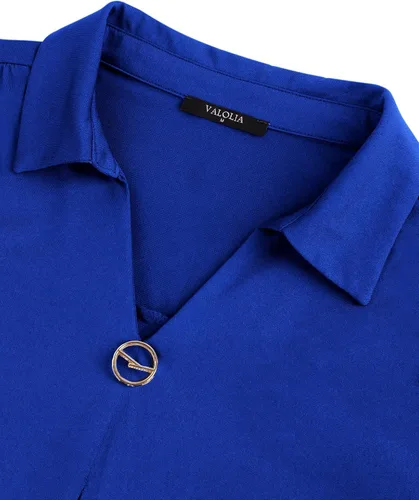Vista 4 de VALOLIA Camisas enrollables de manga 34 para mujer, cuello en V, estilo casual, blusas sueltas de trabajo