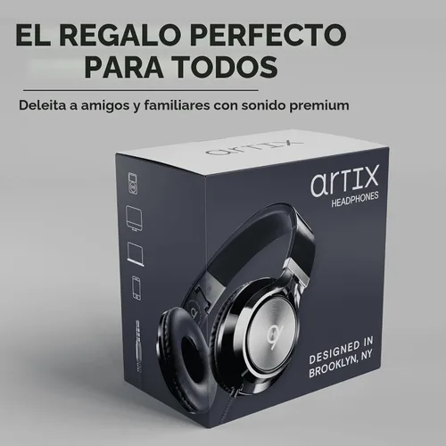 Vista 9 de Artix CL750 audífonos plegables con aislamiento de sonido, supraaurales, con cable, con micrófono y control de volumen, audífonos estéreo