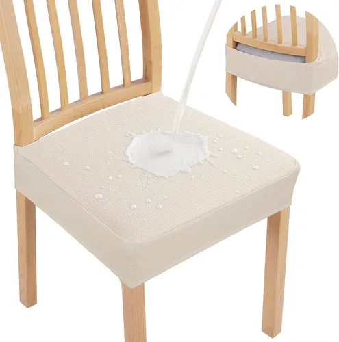 Vista 16 de Smiry Juego de 2 fundas de asiento impermeables para sillas de comedor, tela jacquard elástica, extraíble y lavable, fundas protectoras de asiento