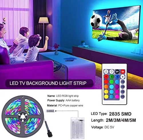 Vista 5 de Tira de luces LED alimentadas por batería con control remoto de 24 teclas, tira de luz de fondo de TV para interiores y exteriores