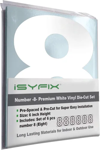 Vista 49 de iSYFIX - Calcomanías de vinilo blancas con número 0 (cero) - Juego de 6 unidades de 1.5 pulgadas autoadhesivas - Decalcomanías premium troqueladas