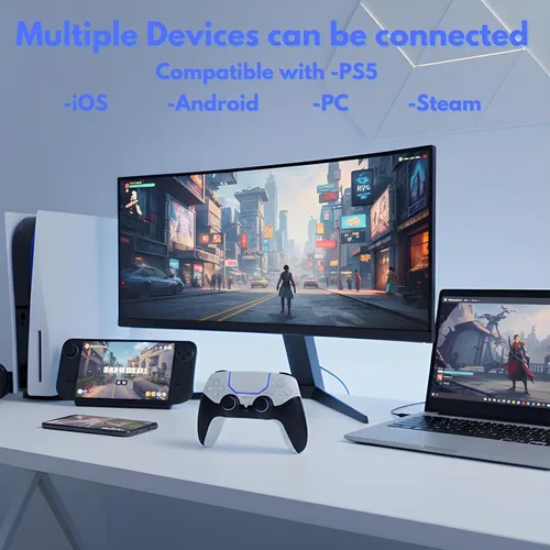 Vista 2 de GioMay Pro Wireless Controller Compatible with PS5 with Bluetooth 5.3, Hall 3D Joysticks, 6-Axis Motion Control, Programmable Back Buttons, Dual