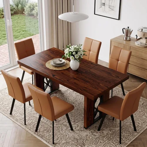 Vista 23 de HIPIHOM Mesa de comedor de granja de 70.8 pulgadas para 6 personas, mesa