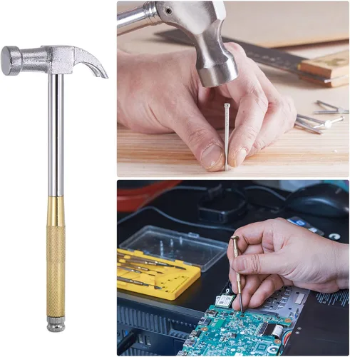 Vista 5 de HARFINGTON 6 en 1 Mini martillo de cobre multifunción con garra y destornillador, martillo multiherramienta de 0.512 in de diámetro