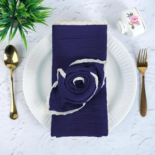 Vista 22 de FINGERCRAFT Servilletas de tela de lino y algodón de 12 unidades con esquinas ingletadas y elegante encaje para uso diario; las servilletas están