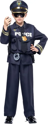 Vista 3 de Spooktacular Creations Disfraz de policía para niños (niños) en estilo oscuro prémium para eventos temáticos de policía, fiestas y más