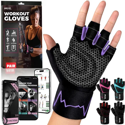 Vista 14 de MhIL Guantes de entrenamiento para mujer – Guantes de gimnasio transpirables para mujer con protección de palma y agarre mejorado – Guantes