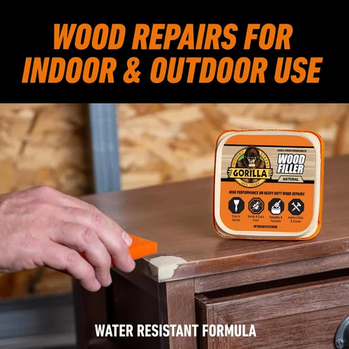 Vista 6 de Kit de reparación de madera de Gorilla, relleno multiusos con espátula y bloque de lijado.