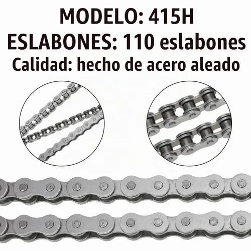 Vista 5 de YOXUFA Cadena 415H 110L eslabones con tensor de cadena motorizado para bicicleta motorizada de 2 tiempos 100cc 80cc 49cc 66cc Zeda BT80 YD100 motor