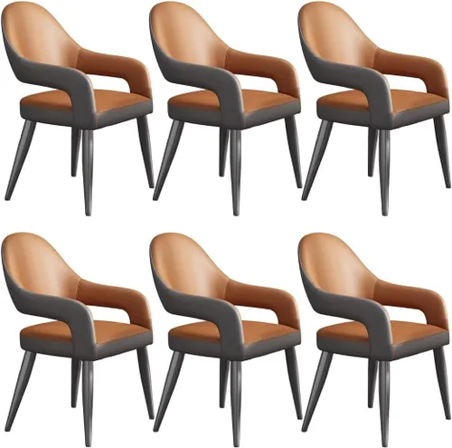 Vista 14 de YVYKFZD Leather Dining Chairs, Leisure Kitchen Chairs Set, Upholstered Dining Room Chairs with Backrest, Lounge Armchair Comfy Side Chair, for Brown