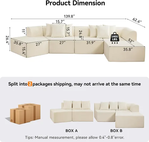 Vista 2 de Sofá seccional curvo de terciopelo nube extragrande de 140'', sofá sin estructura con chaise longue en forma de L, sofá seccional modular tapizado