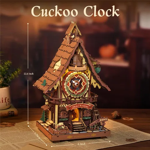 Vista 5 de ROKR Rompecabezas de madera 3D para adultos, kit de modelo de reloj de cuco, decoración del hogar de habitación, kit de fabricación de relojes