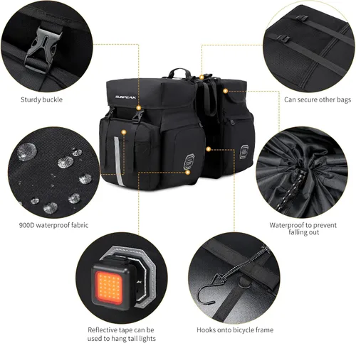Vista 2 de Bolsa de Accesorios para Bicicleta Sunpeak Alforjas para Portaequipaje Trasero de Bicicleta 45L Bolsa de Sillín Impermeable para Bicicleta