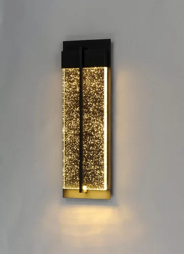 Vista 3 de Maxim Lighting Cascade - Aplique de pared grande para exteriores Acabado negro Pantalla de vidrio de burbujas Aplique de pared moderno
