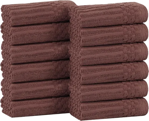 Vista 15 de Superior Juego de 6 toallas de algodón sólido y acanalado, toallas de cara de 13 x 13 pulgadas, toallas de mano de 16 x 28 pulgadas, toallas de baño