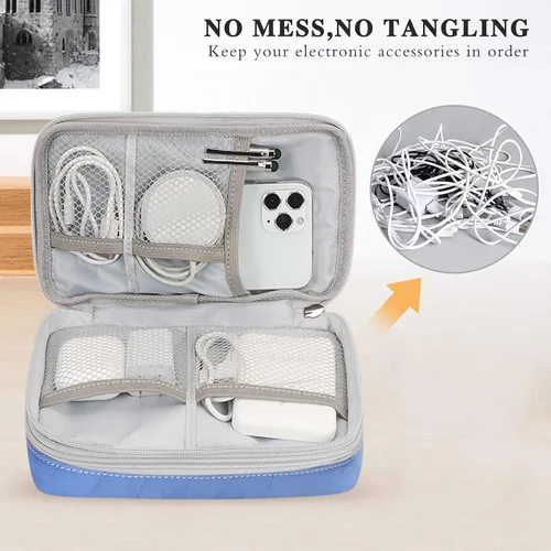 Vista 4 de FYY Organizador electrónico, organizador de cables de viaje, bolsa de transporte para accesorios electrónicos, portátil, impermeable, doble capa