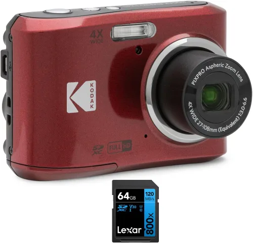 Vista 10 de Kodak FZ45BK PIXPRO Cámara digital de 16 MP negra Paquete con tarjeta de memoria Lexar 64GB de alto rendimiento 800x UHS-I SDHC Serie Azul