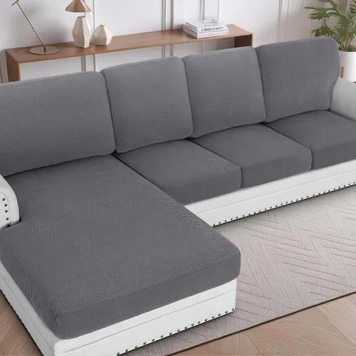 Vista 29 de H.Versailtex - Funda de sofá seccional de 1 pieza, funda deslizante para chaise con forma de L, funda de cojín separada para sofá seccional tanto
