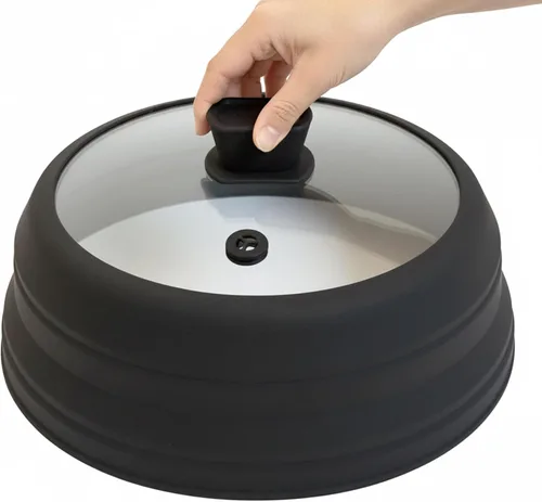 Vista 9 de Cubierta de salpicaduras de microondas para alimentos 9.8 pulgadas cubierta Negro