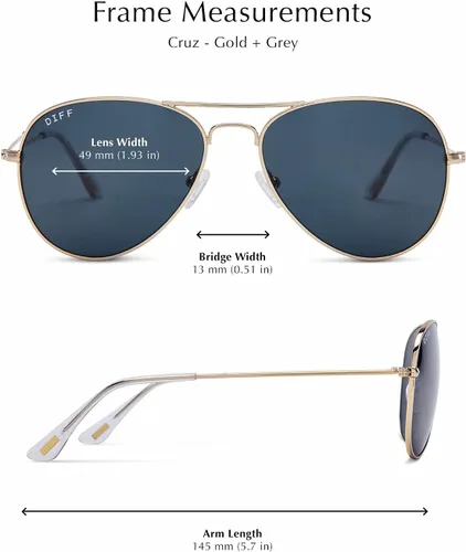 Vista 5 de DIFF Cruz Designer - Gafas de sol estilo retro estilo aviador para hombres y mujeres con protección UV400 100% UV400 protection; Scratch-resistant