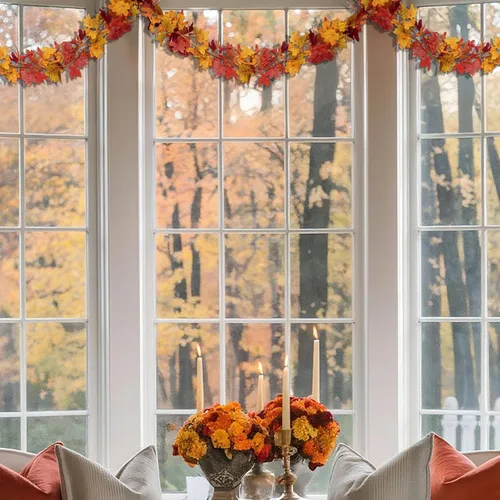 Vista 6 de Guirnalda de hojas de arce de otoño de 11.6 pies (2 x 5.8 pies), decoración de hojas artificiales de Acción de Gracias para árbol, mesa de repisa