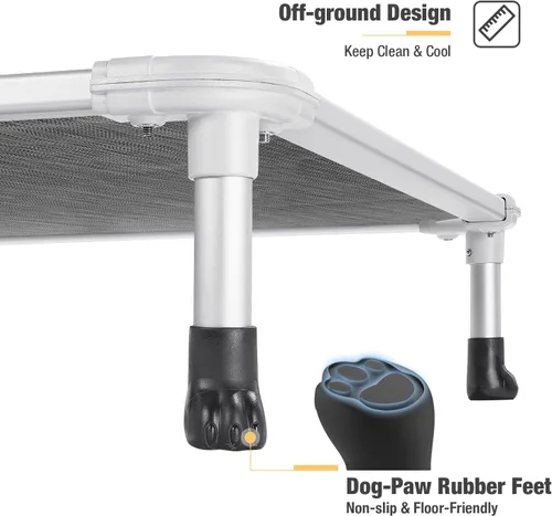 Vista 56 de Veehoo Cama elevada para perros a prueba de mordidas - Cuna elevada refrescante para mascotas - Marco de aluminio plateado y tela de malla