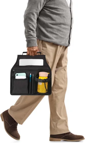 Vista 4 de supregear Bolsa lateral para andador, bolsa de accesorios para andador con portavasos, cesta plegable para andador impermeable, organizador caddy