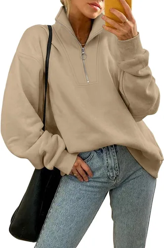 Vista 2 de CHICZONE Sudadera de manga larga con cremallera de un cuarto para mujer, sudadera moderna de otoño Y2K con bolsillos