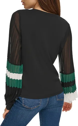 Vista 4 de Karl Lagerfeld Paris Blusa plisada de manga larga para mujer
