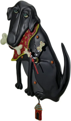 Vista 2 de Allen Designs Parker The Dog - Reloj de pared con péndulo negro de 13 pulgadas