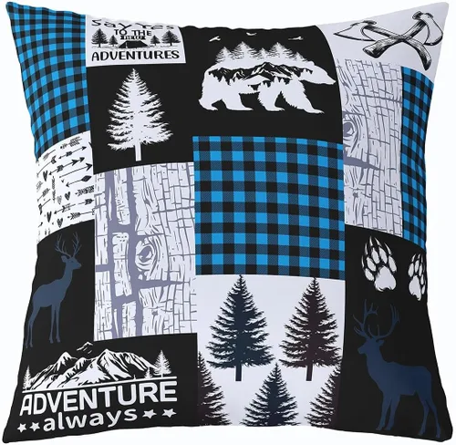Vista 9 de Cartoon Bear Pillow Cover Cute Wild Animal Paw Print Cushion Cover for Kids Boys Girls Teens Jungle Pine Trees Silhouette Cabin Pillow Case for