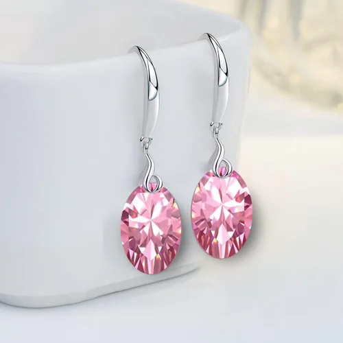 Vista 2 de Aretes colgantes de plata de ley 925 de 0.315 in x 0.472 in con circonita cúbica ovalada 5A para mujer, regalo de joyería de plata para mujer y niña