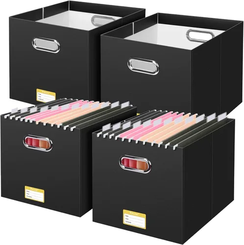 Vista 33 de BALEINE Caja organizadora de archivos, organizador de carpetas de archivos de cartón con asa para tamaño carta, caja de archivos plegable portátil
