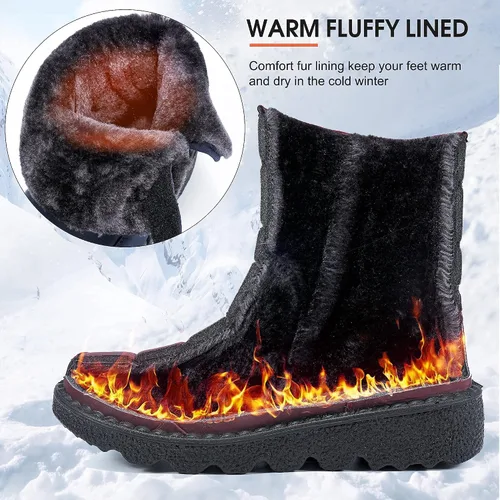 Vista 2 de Botas de nieve de invierno para mujer con forro cálido, botines cómodos, antideslizantes, zapatos de plataforma para el exterior, impermeables