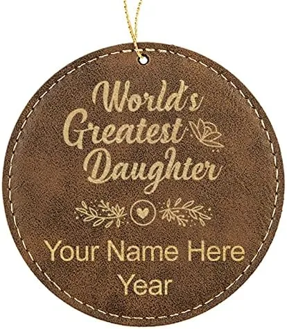 Vista 5 de LaserGram Personalized Christmas Ornament, World's Greatest Daughter, Faux Leather, Custom Laser Engraved Gift Idea (Round Shape, Black with Gold)
