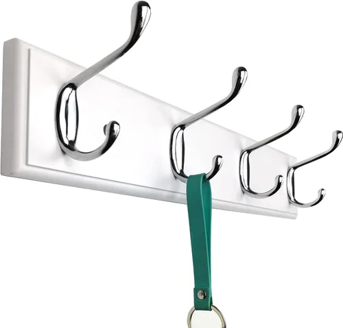 Vista 24 de Perchero de pared con 5 ganchos plateados de madera, 17.3’’, Ganchos resistentes para colgar ropa, sombrero, mochila, etc., Gran decoración moderna