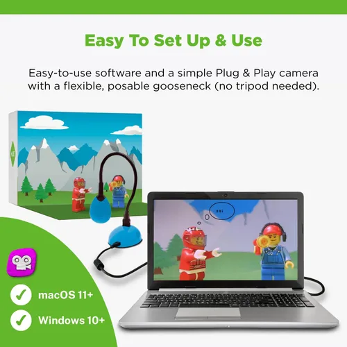 Vista 6 de HUE Animation Studio: Kit completo Stop Motion (cámara, software, libro) para Windows/macOS (negro) con estuche de transporte