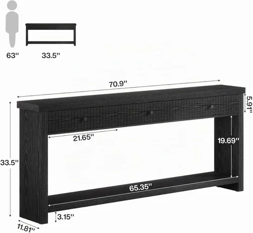 Vista 2 de Tribesigns Mesa de entrada extra larga de 70.9 pulgadas con 3 cajones, mesa consola de sofá con estantes de almacenamiento abiertos, mesas de madera
