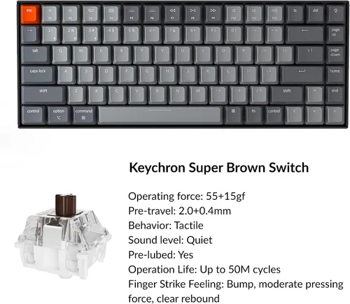 Vista 6 de Keychron Teclado mecánico inalámbrico K2 75% Layout Bluetooth para juegos con interruptor marrón Gateron G Pro/retroiluminación LED blanca/USB