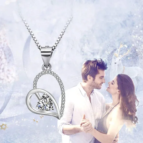 Vista 8 de Aprilery Locket Necklaces for Women, Dainty Initial Pearl Crystal Heart Pendant Necklaces Silver Chain Costume Jewelry for Teen Girls Gifts for Her