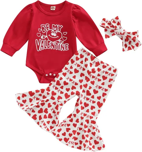 Vista 21 de FIOMVA Conjunto de ropa de 3 piezas con estampado de corazón para bebé recién nacida, para el día de San Valentín