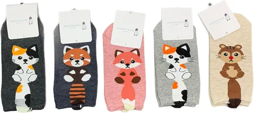 Vista 4 de Everything Socks - Calcetines de animales para mujeres hombres niñas adolescentes y niños paquete de 5 incluye gato Calico zorro panda rojo