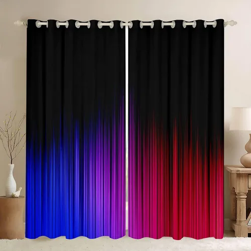 Vista 14 de Feelyou Cortinas abstractas degradadas para niños, adolescentes, azul, rojo y negro, cortinas de ventana para dormitorio, sala de estar, decoración