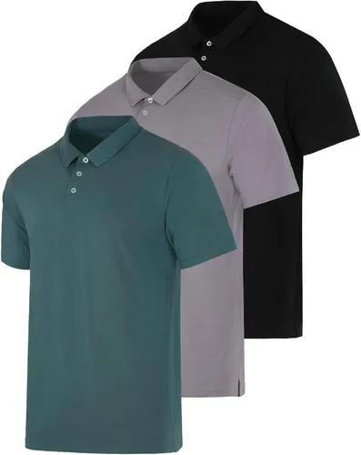 Vista 12 de Real Essentials 3 Pack: Polo de manga corta de jersey de algodón transpirable de secado rápido para hombre casual