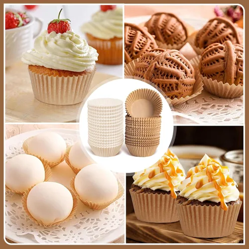 Vista 4 de Bake Choice - 500 forros naturales estándar para cupcakes para hornear, envoltorios de cupcakes de grado alimenticio, antiadherentes, a prueba