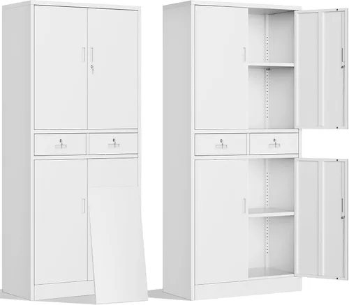 Vista 64 de BESFUR Armarios de almacenamiento de metal con estantes y puertas, armario de almacenamiento con cerradura de 36" de altura para oficina en casa
